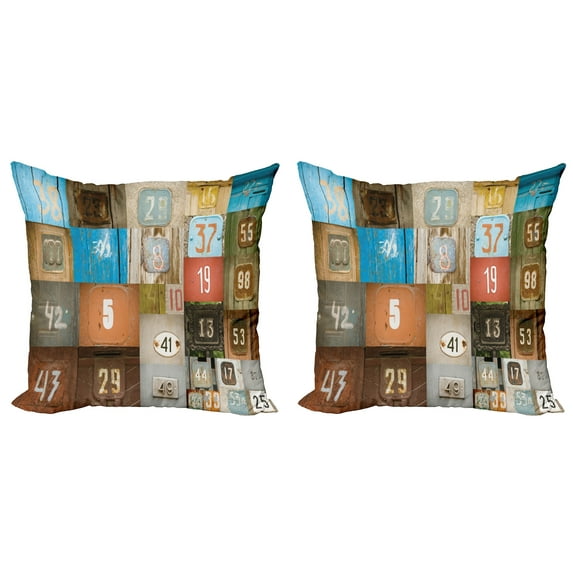 Ambesonne Vintage Throw Pillow Cover 2 Pack, Nostalgic Door Numbers, 18", Multicolor