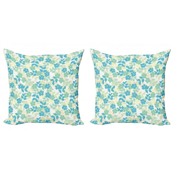 Ambesonne Vintage Throw Pillow Cover 2 Pack, Nostalgic Flower Summer, 20", Almond Green Pale Yellow