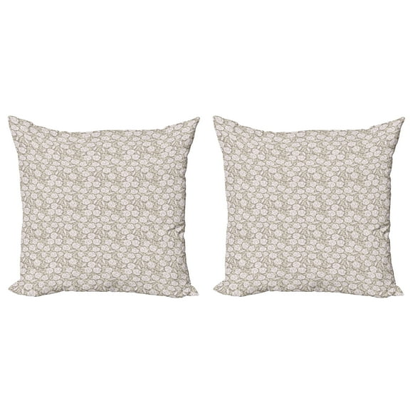 Ambesonne Vintage Throw Pillow Cover 2 Pack, Nostalgic Pastel Flowers, 24", Grey Yellow Pale Pink
