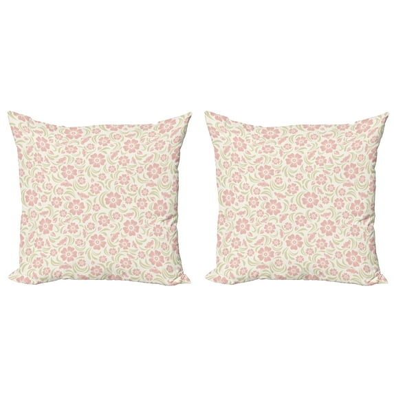 Ambesonne Vintage Throw Pillow Cover 2 Pack, Old Fashioned Floral, 20", Rose Pale Green White