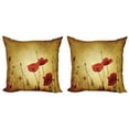 thumbnail image 1 of Ambesonne Vintage Throw Pillow Cover 2 Pack, Poppy Flowers Bohemian, 18", Pale Brown Vermilion, 1 of 7