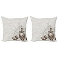 thumbnail image 1 of Ambesonne Vintage Throw Pillow Cover 2 Pack, Priate Skull Compass, 20", Brown Pearl Grey, 1 of 5