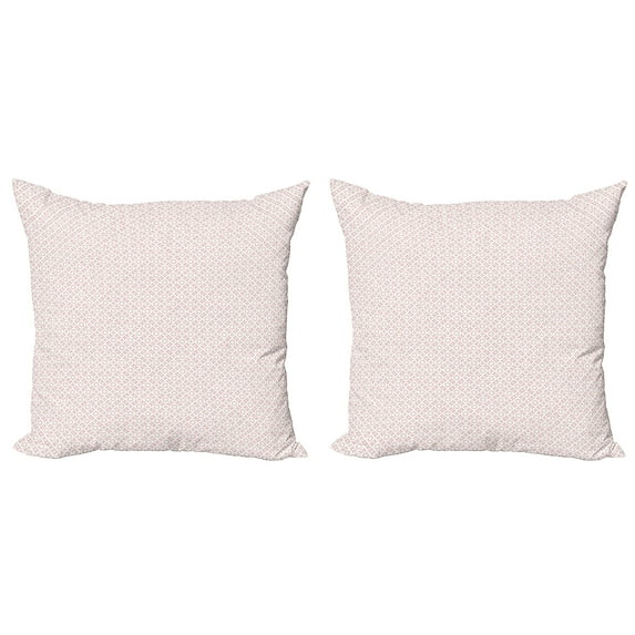 Ambesonne Vintage Throw Pillow Cover 2 Pack, Repeating Geometric Floral, 18", Pale Rust and White