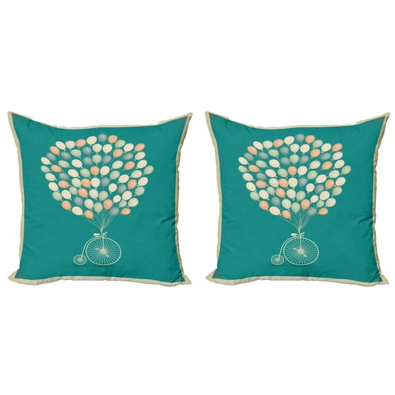 Ambesonne Vintage Throw Pillow Cover 2 Pack, Retro Bike with Baloons, 20", Multicolor