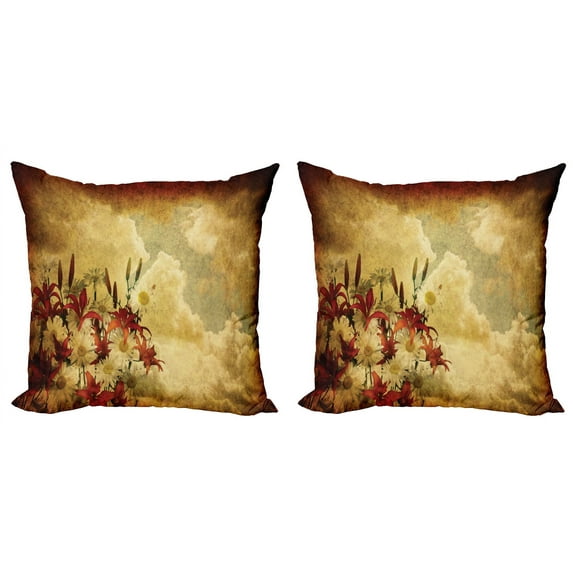 Ambesonne Vintage Throw Pillow Cover 2 Pack, Retro Flower Chamomile, 20", Tan Orange