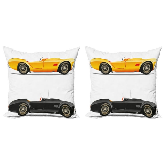 Ambesonne Vintage Throw Pillow Cover 2 Pack, Retro Nostalgic Cars, 20", Earth Yellow Black