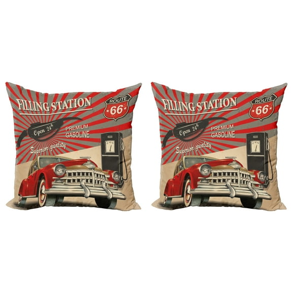 Ambesonne Vintage Throw Pillow Cover 2 Pack, Retro Poster Effect, 16", Vermilion Beige