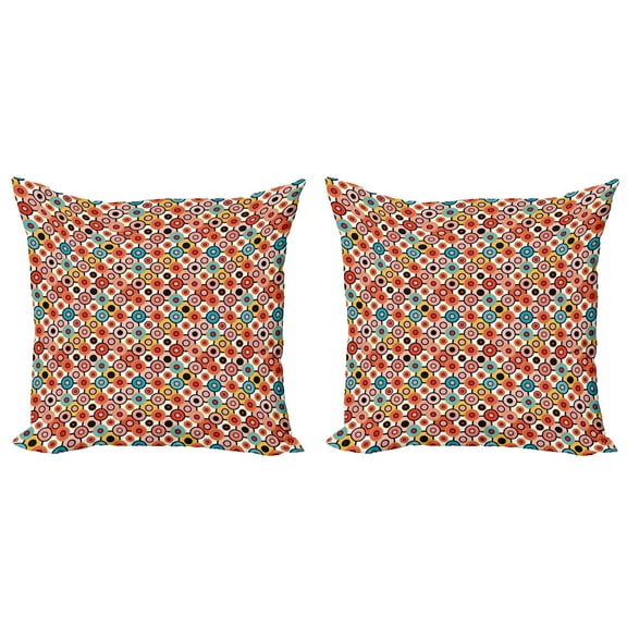 Ambesonne Vintage Throw Pillow Cover 2 Pack, Retro Style Bubbles, 20", Orange Yellow