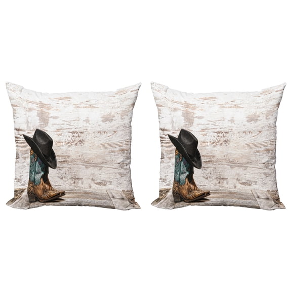 Ambesonne Vintage Throw Pillow Cover 2 Pack, Rodeo Cowboy Grunge Hat, 20", Black Brown