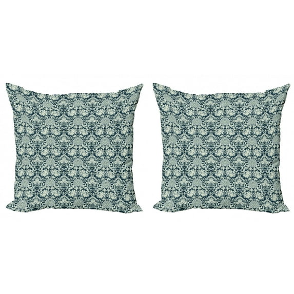 Ambesonne Vintage Throw Pillow Cover 2 Pack, Victorian Leaf Pattern, 20", Sage Green Dark Blue
