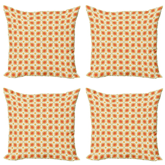 Ambesonne Vintage Throw Pillow Cover 4 Pack, 70s Boho Geometric, 18", Orange Cream