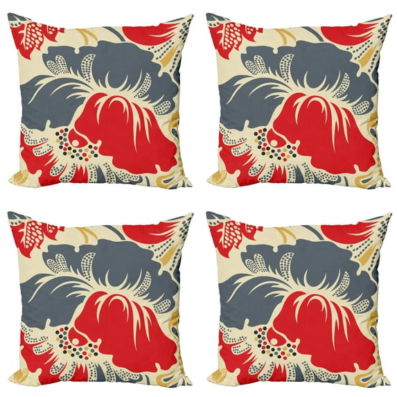 Ambesonne Vintage Throw Pillow Cover 4 Pack, Abstract Chinese Floral, 24", Multicolor