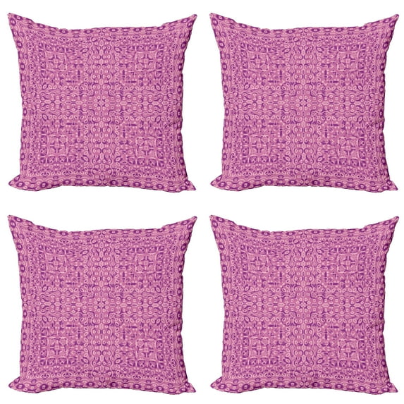Ambesonne Vintage Throw Pillow Cover 4 Pack, Abstract Ethnic, 20", Magenta Pink