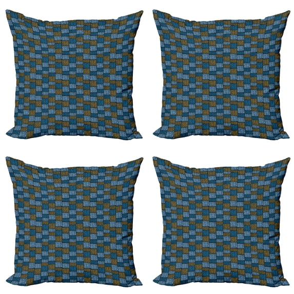 Ambesonne Vintage Throw Pillow Cover 4 Pack, Abstract Oriental Motif, 24", Pale Blue Caramel Blue