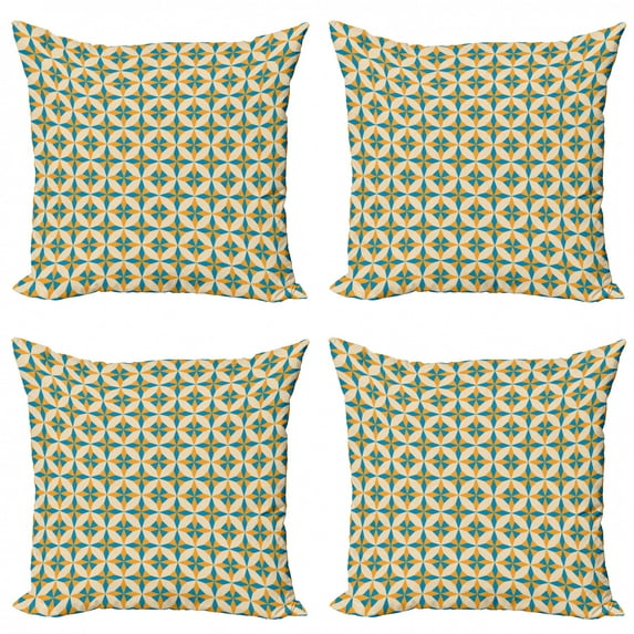 Ambesonne Vintage Throw Pillow Cover 4 Pack, Abstract Origami, 16", Orange Teal Cream