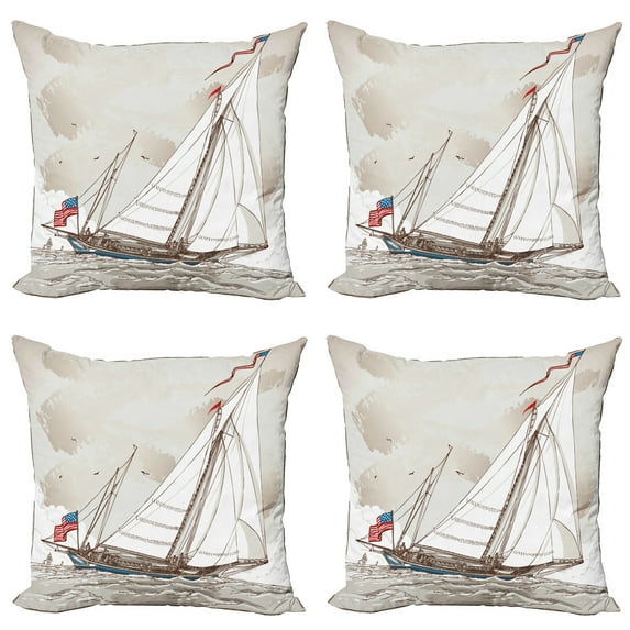 Ambesonne Vintage Throw Pillow Cover 4 Pack, Antique American Yacht, 20", Pale Grey Tan White