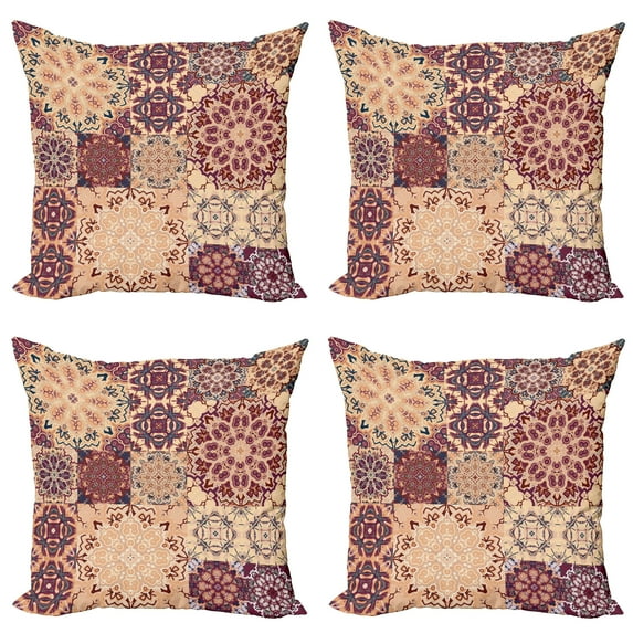 Ambesonne Vintage Throw Pillow Cover 4 Pack, Antique Morroccan Art, 16", Dried Rose Ivory