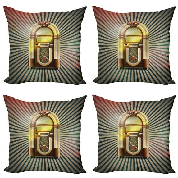 Ambesonne Vintage Throw Pillow Cover 4 Pack, Antique Radio Music Box, 20", Petrol Blue Beige