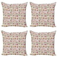 thumbnail image 1 of Ambesonne Vintage Throw Pillow Cover 4 Pack, Antique Retro Tea Set, 18", Pale Pink Hot Pink, 1 of 5