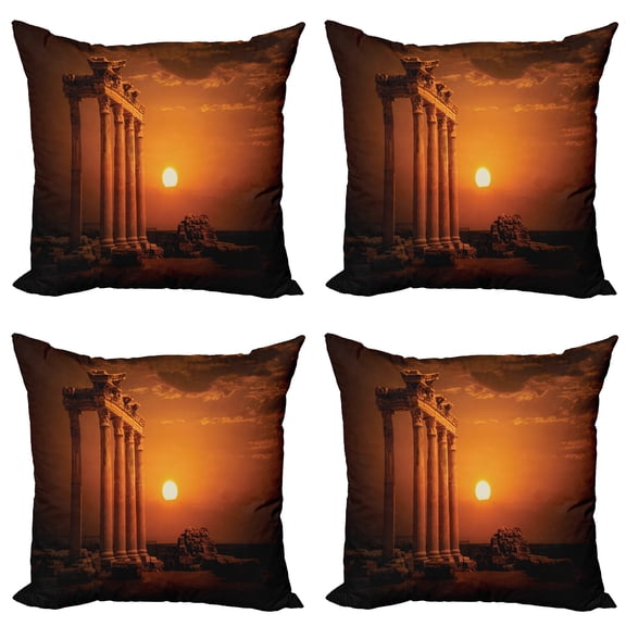 Ambesonne Vintage Throw Pillow Cover 4 Pack, Antique Style Monument, 18", Orange and White