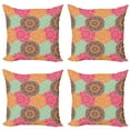 thumbnail image 1 of Ambesonne Vintage Throw Pillow Cover 4 Pack, Antique Tribal Mandala, 24", Fuchsia Orange, 1 of 5
