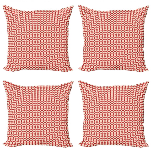 Ambesonne Vintage Throw Pillow Cover 4 Pack, Big Small Polka Dots, 16", Cream and Dark Coral