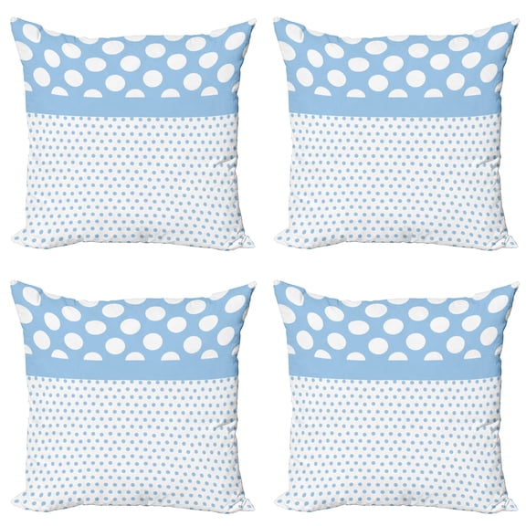 Ambesonne Vintage Throw Pillow Cover 4 Pack, Blue Polka Dots, 16", White Blue