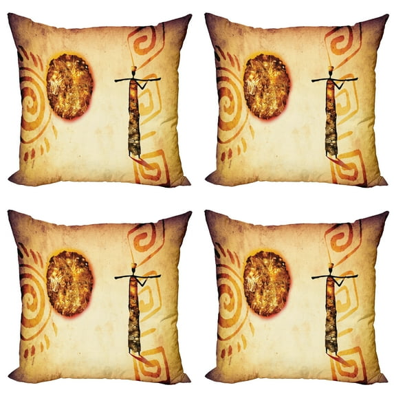 Ambesonne Vintage Throw Pillow Cover 4 Pack, Brown Tribe Art, 24", Brown Tan