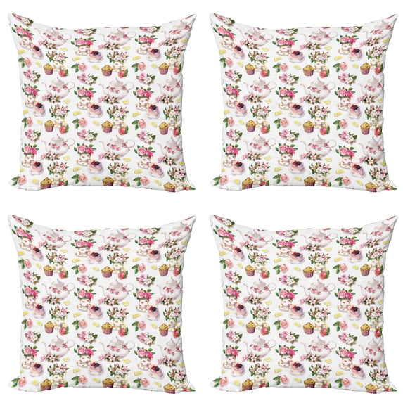 Ambesonne Vintage Throw Pillow Cover 4 Pack, Colorful Retro Teapots, 24", Multicolor