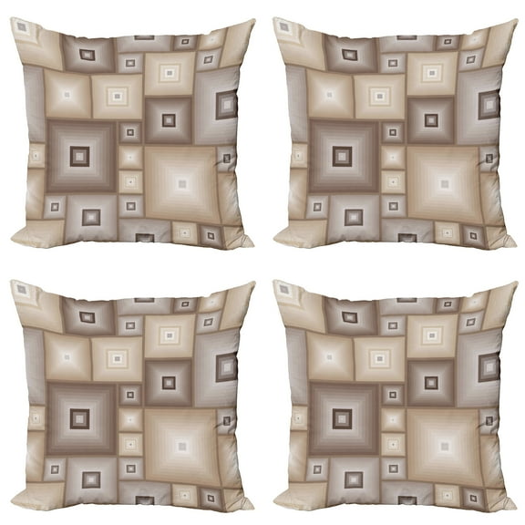 Ambesonne Vintage Throw Pillow Cover 4 Pack, Cubic Square Retro Form, 20", Brown Cream
