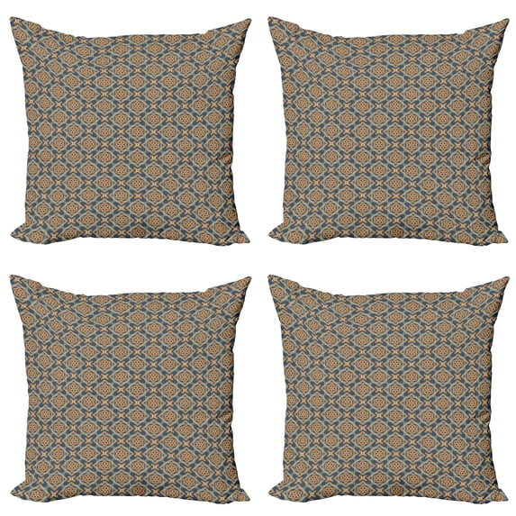 Ambesonne Vintage Throw Pillow Cover 4 Pack, Delicate Little Florets, 18", Dark Blue Orange