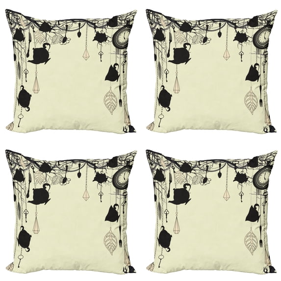 Ambesonne Vintage Throw Pillow Cover 4 Pack, Diamonds Forks Spoons, 24", Avocado Green Black