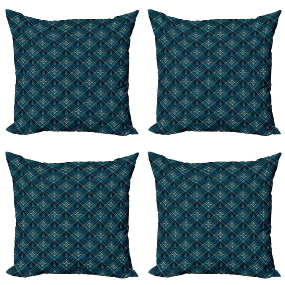 Ambesonne Vintage Throw Pillow Cover 4 Pack, Floral and Checkered, 16", Sea Blue and Grey Yellow