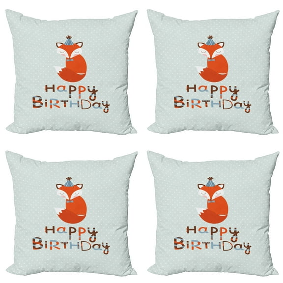 Ambesonne Vintage Throw Pillow Cover 4 Pack, Fox Greeting Text, 18", Almond Green Orange