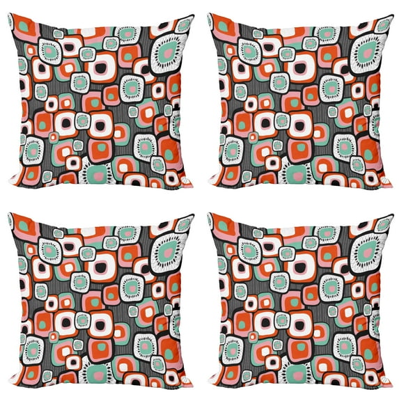 Ambesonne Vintage Throw Pillow Cover 4 Pack, Funk Lava Flowers Forms, 20", Pale Pink Orange