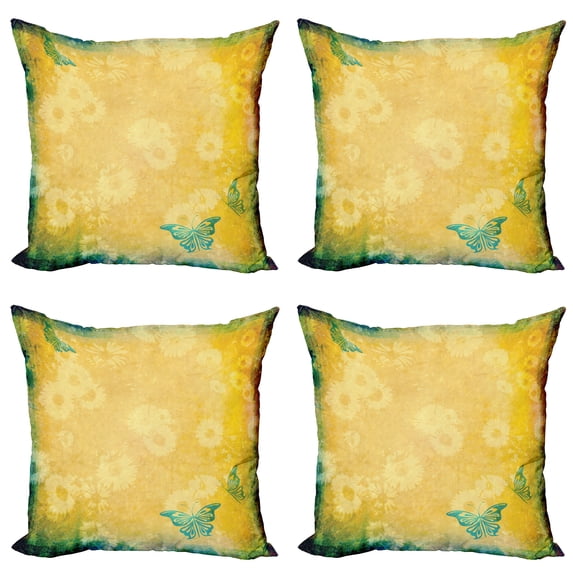 Ambesonne Vintage Throw Pillow Cover 4 Pack, Gerbera Daisy Flowers, 16", Multicolor