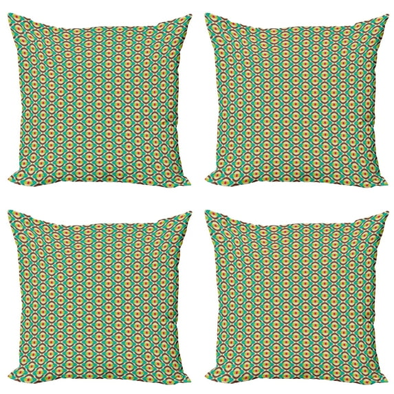Ambesonne Vintage Throw Pillow Cover 4 Pack, Groovy Oval Pattern, 16", Multicolor