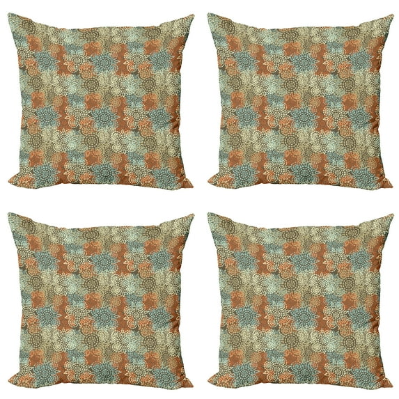 Ambesonne Vintage Throw Pillow Cover 4 Pack, Grunge Flowers, 24", Multicolor