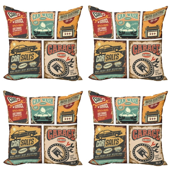 Ambesonne Vintage Throw Pillow Cover 4 Pack, Grunge Funky Style Artwork, 24", Multicolor