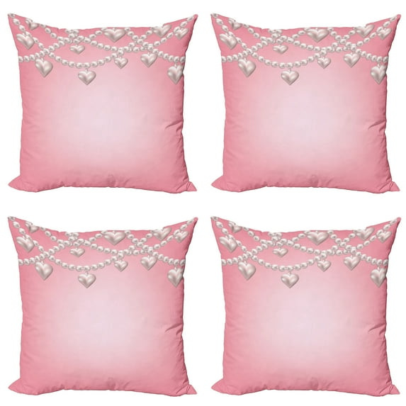 Ambesonne Vintage Throw Pillow Cover 4 Pack, Heart Pearl Necklace, 24", Beige Pink