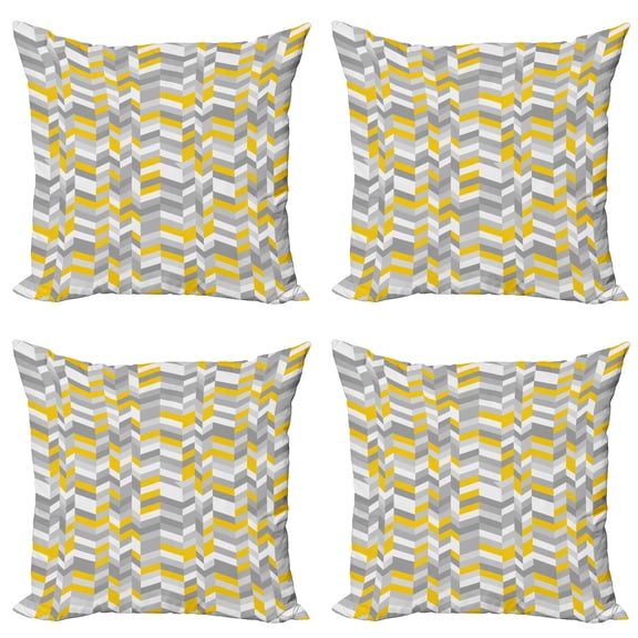 Ambesonne Vintage Throw Pillow Cover 4 Pack, Home Style Zig Zag, 16", Grey Yellow