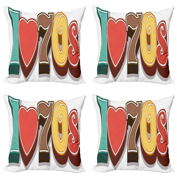 Ambesonne Vintage Throw Pillow Cover 4 Pack, I Love Seventies Pastel, 16", Multicolor