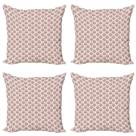 Ambesonne Vintage Throw Pillow Cover 4 Pack, Jacobean Floral Art, 18", Eggshell and Vermilion