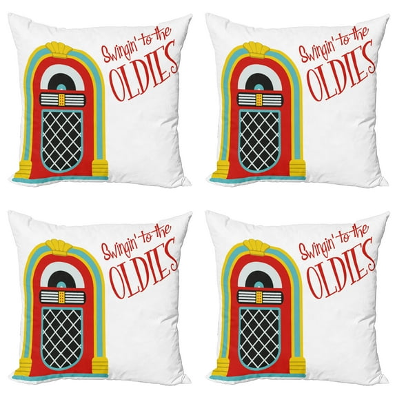 Ambesonne Vintage Throw Pillow Cover 4 Pack, Jazz Age Party Music, 24", Red Sky Blue and Yellow