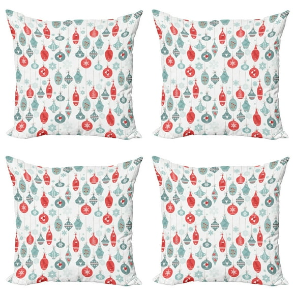 Ambesonne Vintage Throw Pillow Cover 4 Pack, Joyful Xmas Pattern, 20", Blue Red
