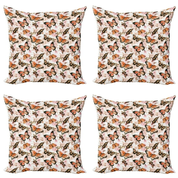 Ambesonne Vintage Throw Pillow Cover 4 Pack, Love Letters Watercolor, 16", Vermilion Peach Black