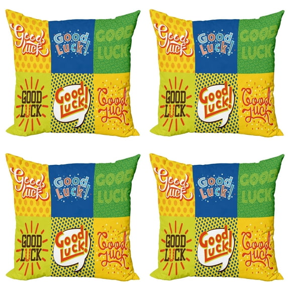 Ambesonne Vintage Throw Pillow Cover 4 Pack, Lucky Pop Art, 20", Multicolor