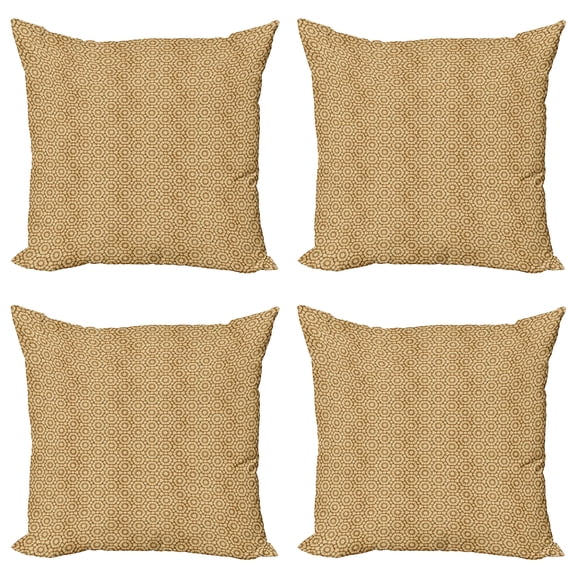 Ambesonne Vintage Throw Pillow Cover 4 Pack, Moorish Geometric Tiles, 24", Beige and Caramel