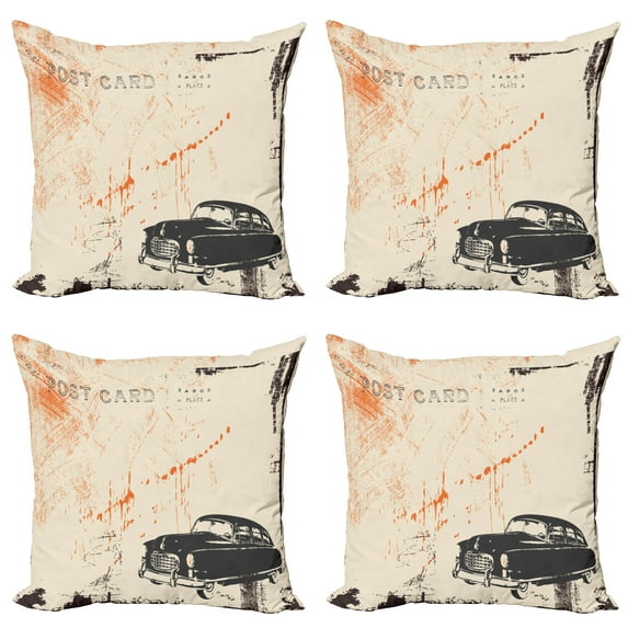 Ambesonne Vintage Throw Pillow Cover 4 Pack, Old Fashioned Car Art, 24", Beige Black