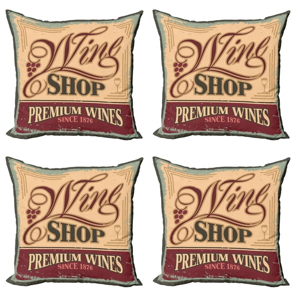 Ambesonne Vintage Throw Pillow Cover 4 Pack, Old Wine Shop Sign, 18", Orange Red